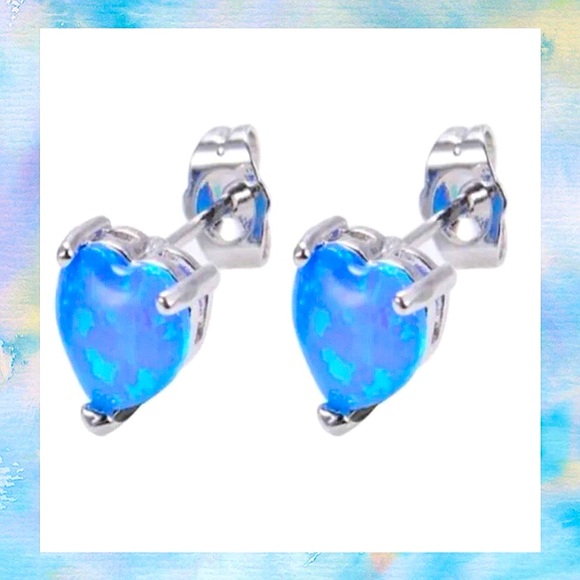 New! Gorgeous Heart Shaped Opal Silver Stud Earrings! - Picture 1 of 6